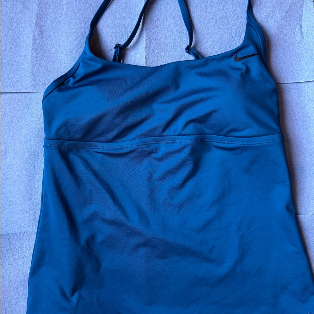 Nike blue adjustable cross back tankini top S/P swim summer beach vacation
